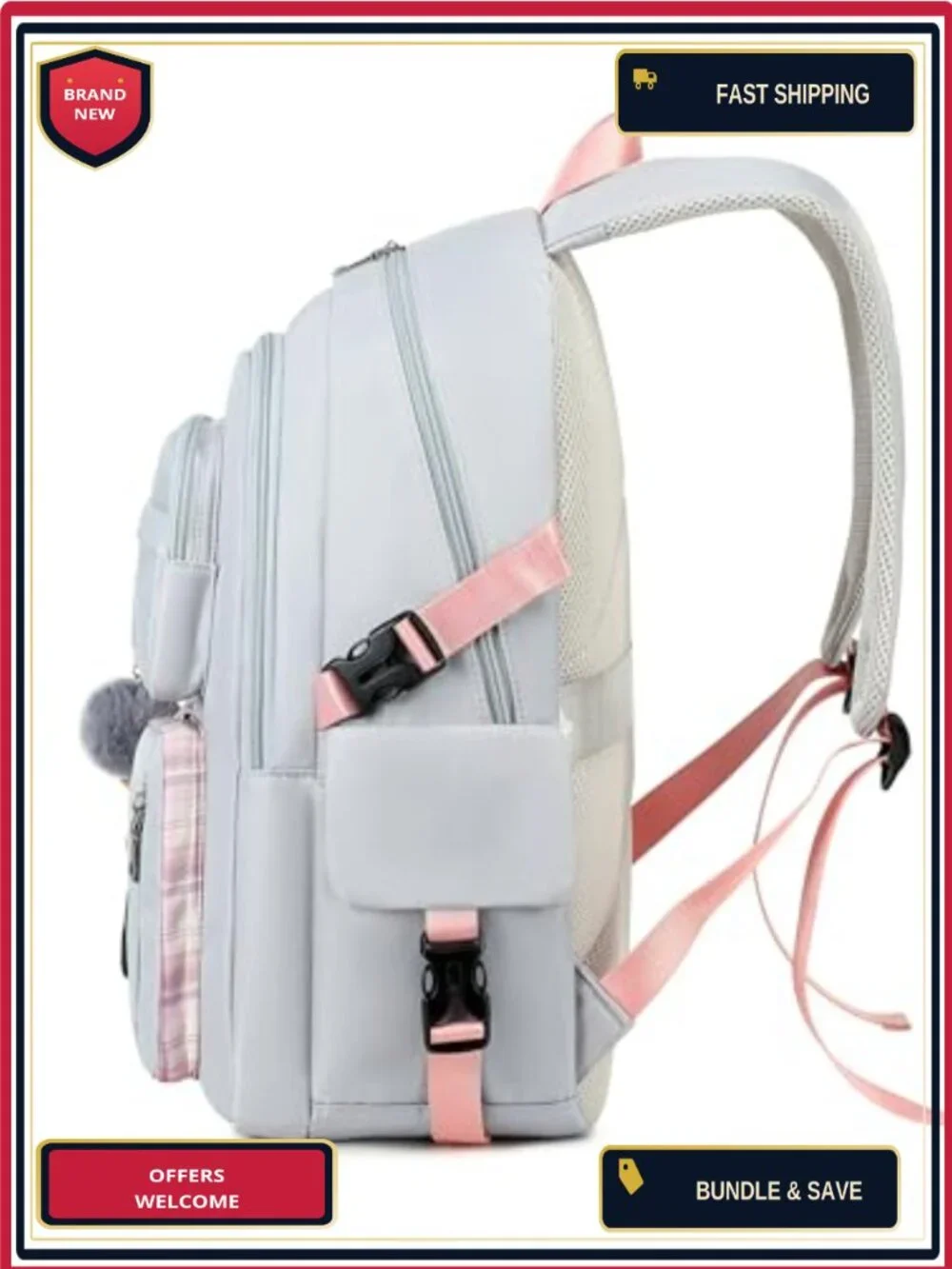 Nylon Waterproof Laptop Backpack Set with Lunch Bag & Pencil Case, 15.6 Inch,